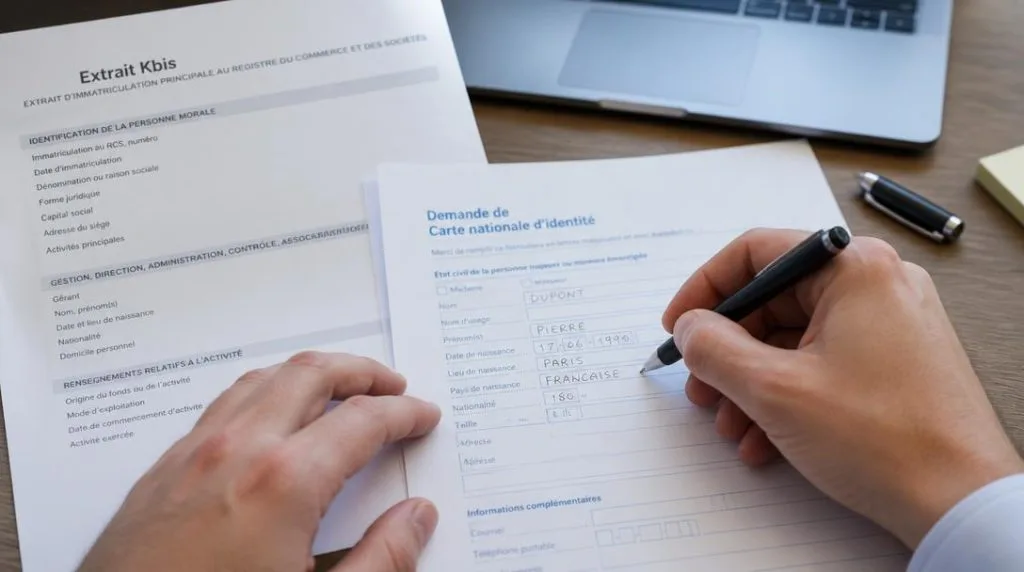 Formulaire avec raison sociale et document officiel