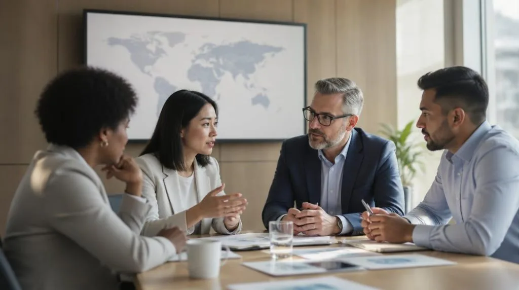 Équipe internationale analysant un audit financier