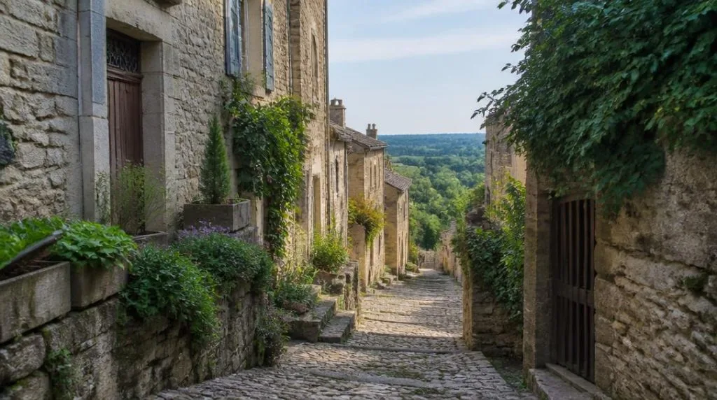 Ruelles pavées d’un village médiéval de Bourgogne