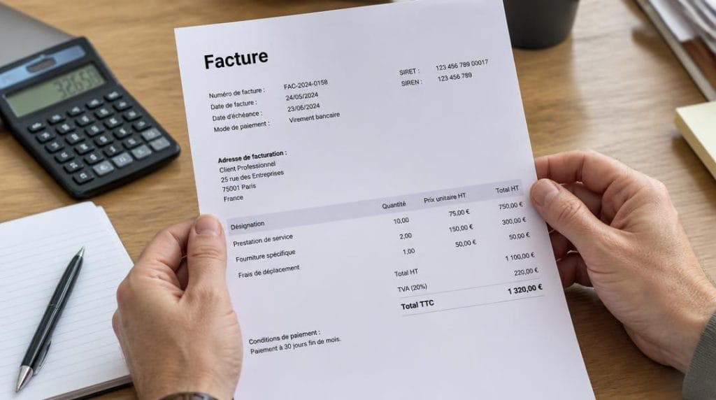 Facture professionnelle avec numéro SIRET de l’établissement