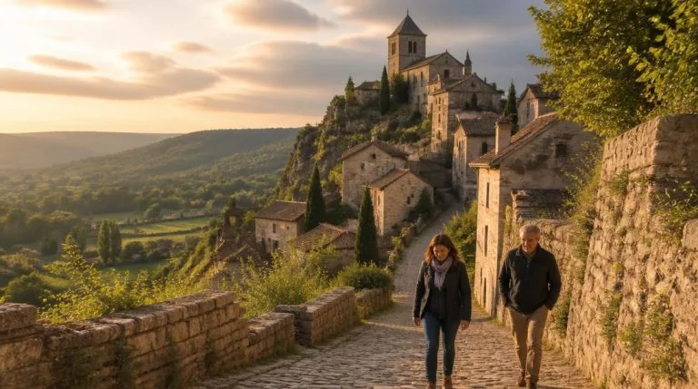 Village médiéval bourguignon évoquant Vézelay au soleil