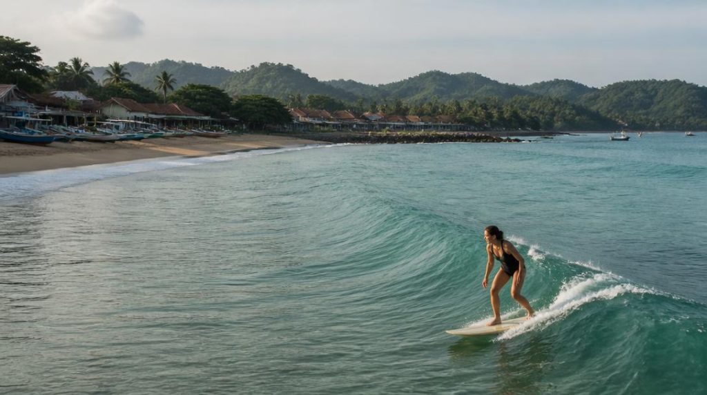 Baie de surf dans village de pêcheurs