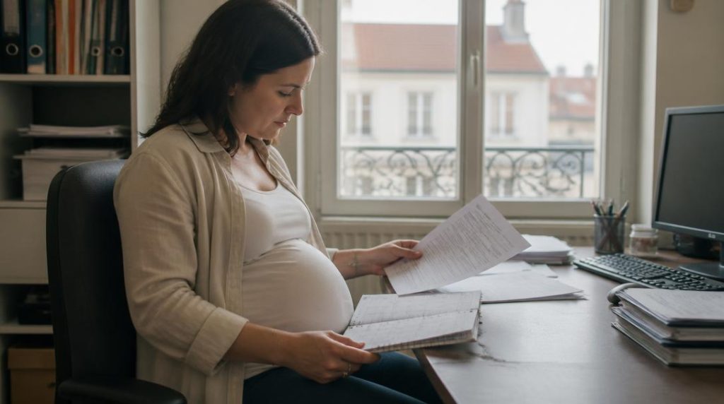 Salariée préparant son congé maternité et ses documents