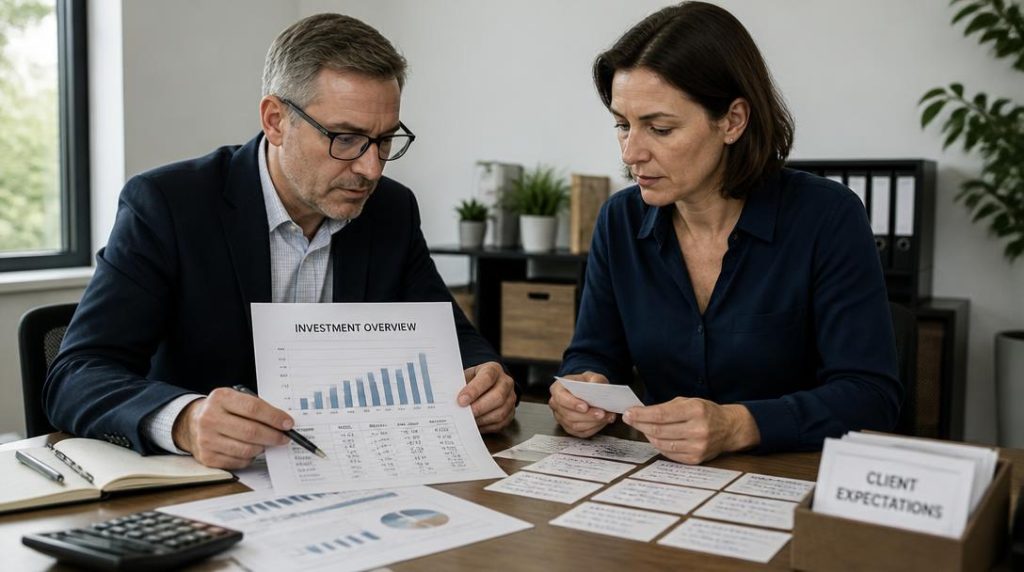 Actionnaire et client examinant les décisions d’entreprise