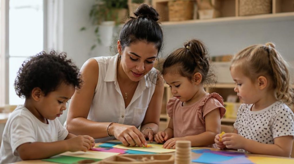 Éducatrice de jeunes enfants lors d'une activité d'éveil