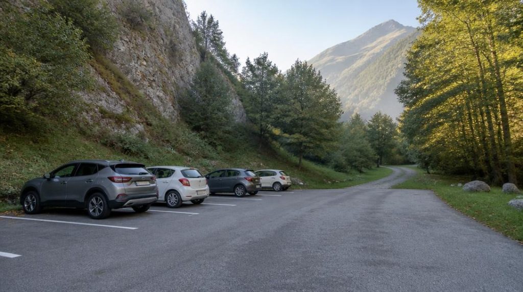 Parking de randonnée au départ d’un sentier de montagne