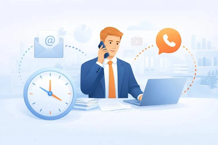 Cadre au téléphone, ordinateur portable, horloge et icônes de messagerie