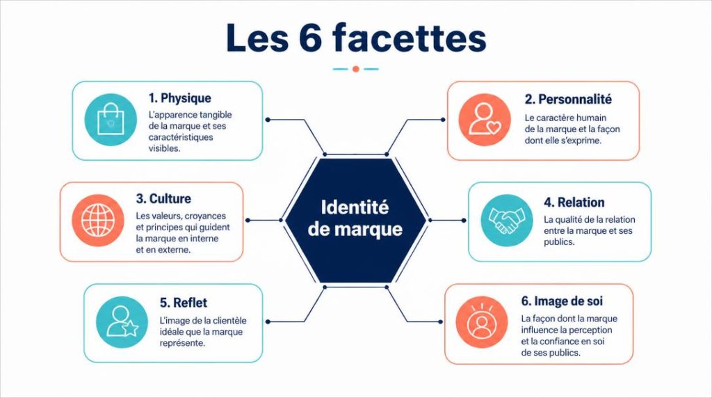 Schéma des six facettes de l’identité de marque
